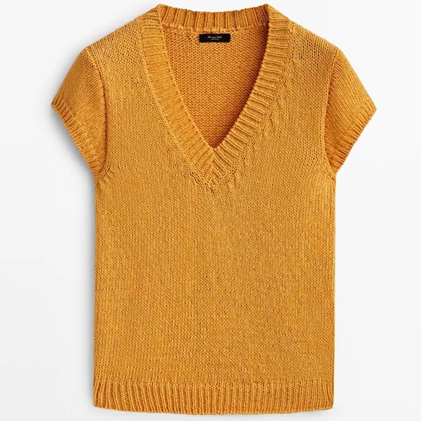Свитер Massimo Dutti Knit V-Neck With Short Sleeves, оранжевый
