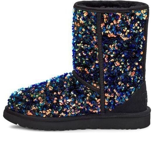 Кроссовки классические короткие звездные блестящие зимние ботинки Ugg, черный