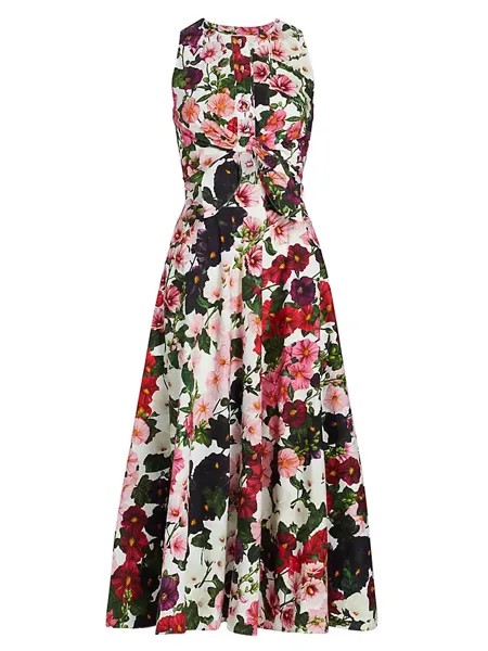 Платье-рубашка с завязками на талии и принтом Hollyhocks Oscar De La Renta, белый