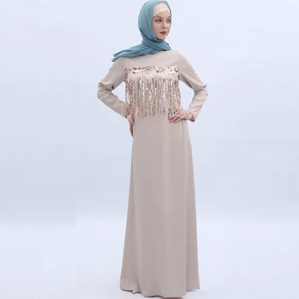 Модное женское длинное платье с кисточками и блестками Abaya Moslem Рамадан Арабский Дубай Турция макси в национальном стиле исламский халат свободное кафтан