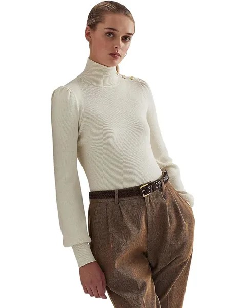 Свитер LAUREN Ralph Lauren Button-Trim Mock Neck Sweater, кремовый