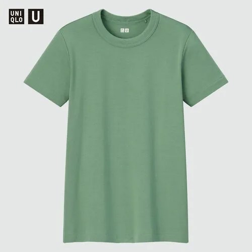 Футболка Uniqlo, хлопок, однотонная, размер 3XL, зеленый