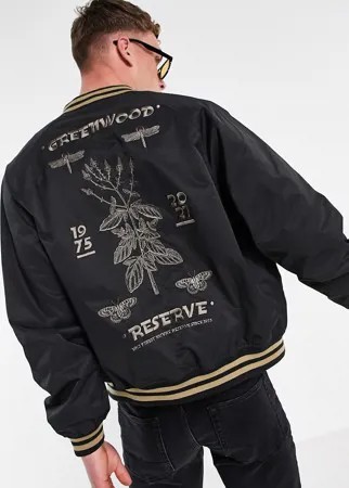 Черный oversized-бомбер с золотистой вышивкой на спине ASOS DESIGN