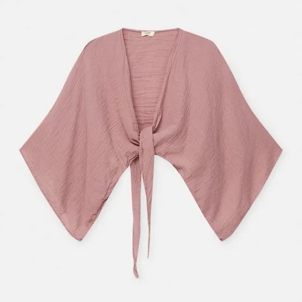 Блуза-кимоно Pull&Bear Cropped Kimono With Knot, розовый