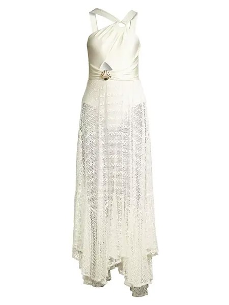 Асимметричное платье макси в сетку Patbo, белый