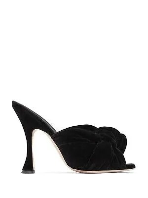 GIAMBATTISTA VALLI Женские черные бархатные босоножки без шнуровки на каблуке с миндалевидным носком 39