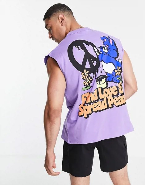 Светло-фиолетовая свободная майка с принтом мультфильма на спине ASOS DESIGN-Фиолетовый цвет