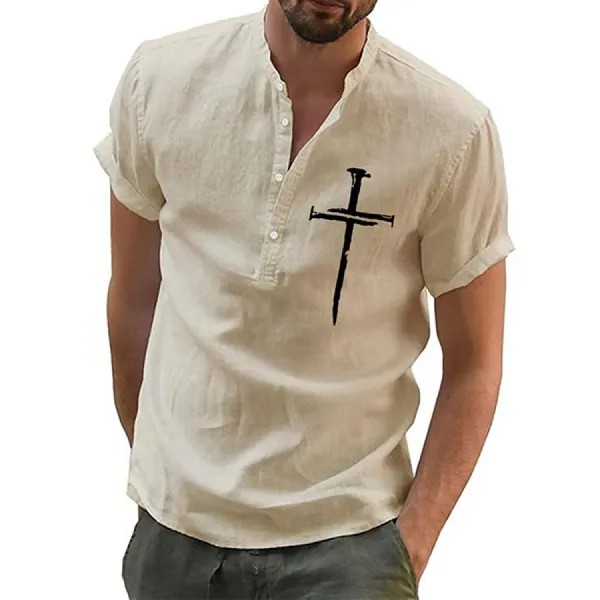 Мужская рубашка с коротким рукавом Henley с принтом Christian Jesus Cross