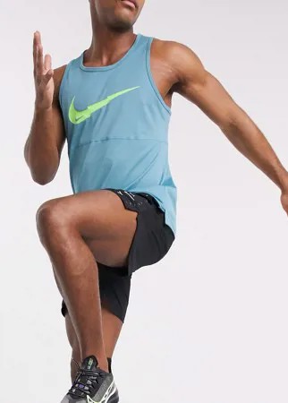 Голубая майка с крупным логотипом Nike Running Breathe-Голубой