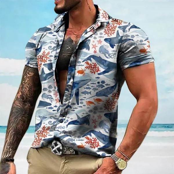 Мужская повседневная рубашка с коротким рукавом с принтом Hawaiian Sea Life