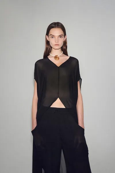 Длинная полупрозрачная блузка ZARA, черный