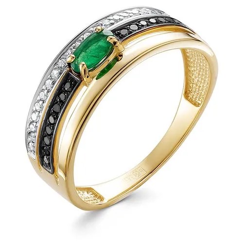Кольцо Vesna jewelry, желтое золото, 585 проба, родирование, изумруд, размер 17, зеленый