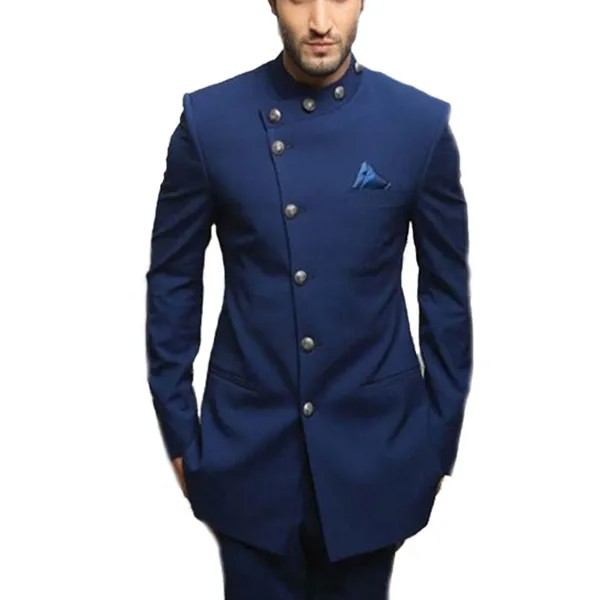 Новейший дизайн, темно-синяя мужская куртка, брюки, индийский стиль, свадебный смокинг для жениха, индивидуальный стиль, мужской смокинг, приталенный костюм, блейзер