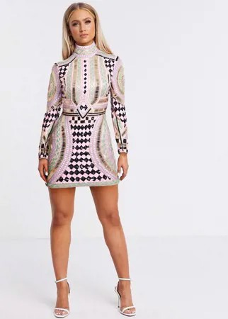 Облегающее платье с отделкой и высоким воротом Frock and Frill-Черный