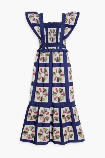 Хлопковое платье миди с присборками и принтом Pippin в стиле пэчворк Sea, индиго