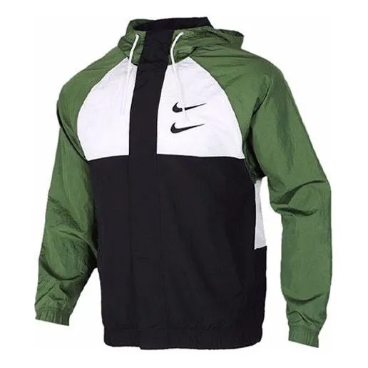 Куртка swoosh ветрозащитная спортивная тканая куртка с капюшоном мужская Nike, зеленый