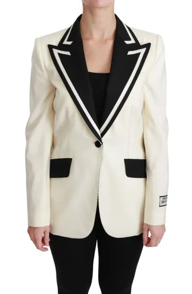 DOLCE - GABBANA Бело-черный шелковый пиджак приталенного кроя IT48/US14 / L Рекомендуемая розничная цена 3000 долларов США