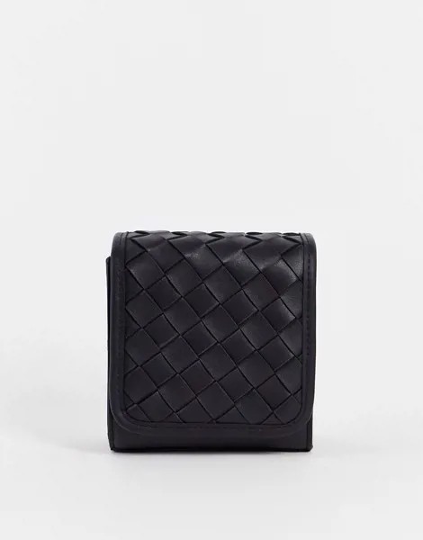 Черная квадратная сумка через плечо из искусственной кожи с плетеным дизайном ASOS DESIGN-Черный цвет