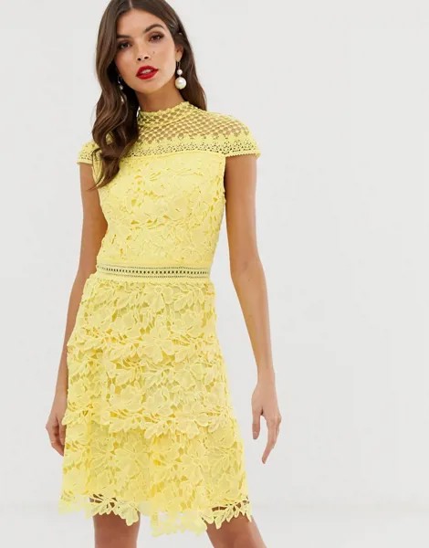 Желтое кружевное платье мини Chi Chi London-Желтый