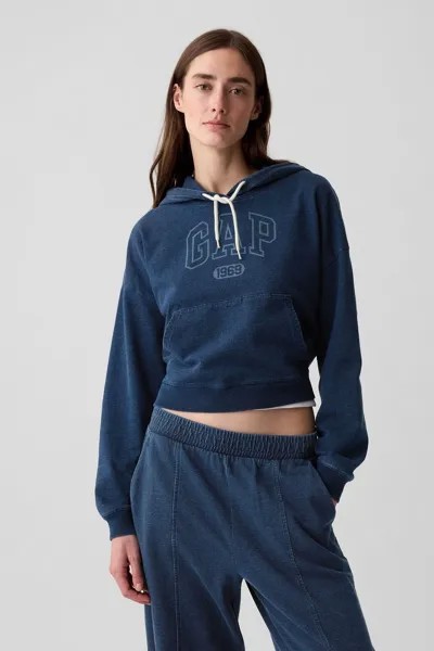 Укороченное худи из хлопка с логотипом Gap, синий