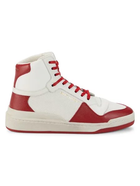 Кожаные кроссовки средней длины с цветными блоками Saint Laurent, цвет White Red
