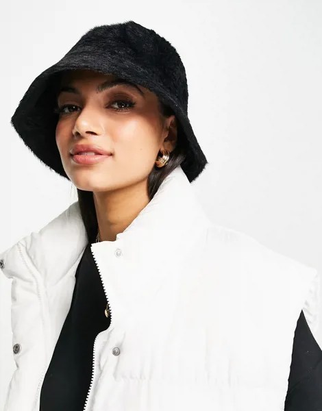 Черная пушистая панама в стиле 90-х ASOS DESIGN-Черный цвет