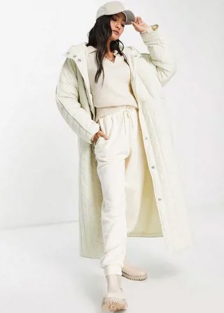 Удлиненная стеганая куртка с капюшоном ASOS EDITION-Белый