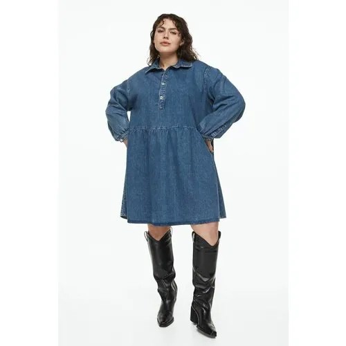 Джинсовое платье с воротником H&M+ - синий - 4XL