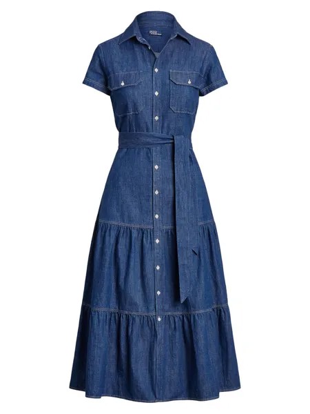 Ярусное джинсовое платье-рубашка с поясом Polo Ralph Lauren