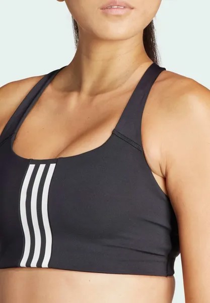 Спортивный бюстгальтер средней поддержки POWERIMPACT TRAINING 3-STRIPES adidas Performance, цвет black