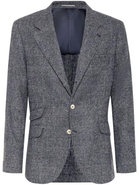 Brunello Cucinelli однобортный пиджак в клетку, синий