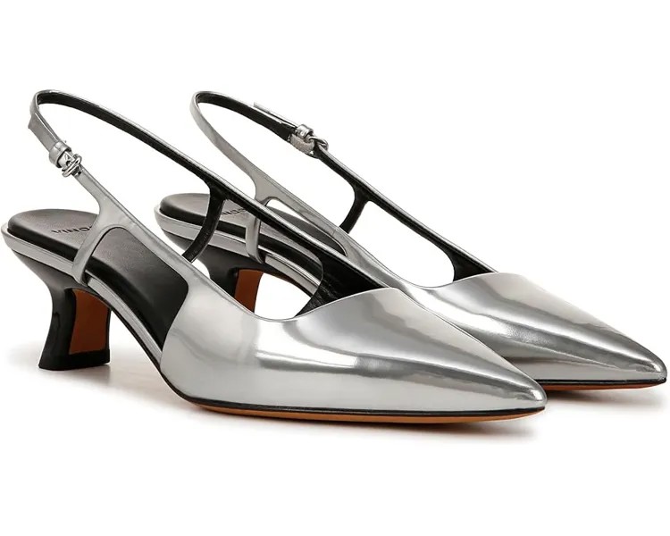Туфли Vince Bianca Pointed Toe Kitten Heel Slingback, цвет Silver Leather