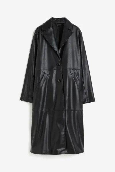Пальто H&M Coated Single-breasted, черный