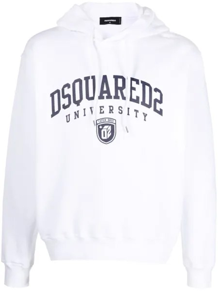 Dsquared2 University print drawstring hoodie, белый