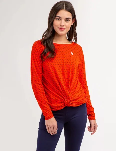 Топ с длинным рукавом U.S. Polo Assn.Ditsy Twist Front, красно-оранжевый