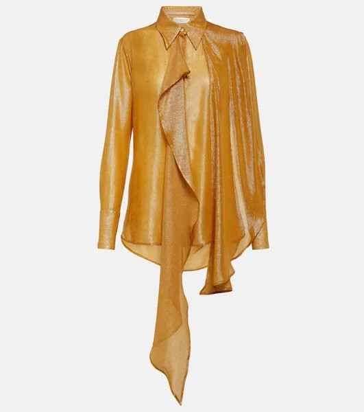 Блузка из ламе с драпировкой и воротником-стойкой Victoria Beckham, желтый