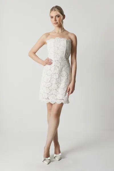 Мини-платье из кружева бандо с контрастной отделкой и косточками Coast, белый