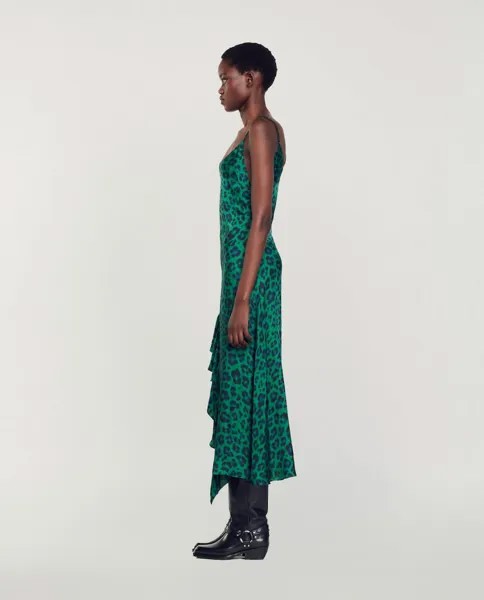 Платье миди с леопардовым принтом Sandro, зеленый