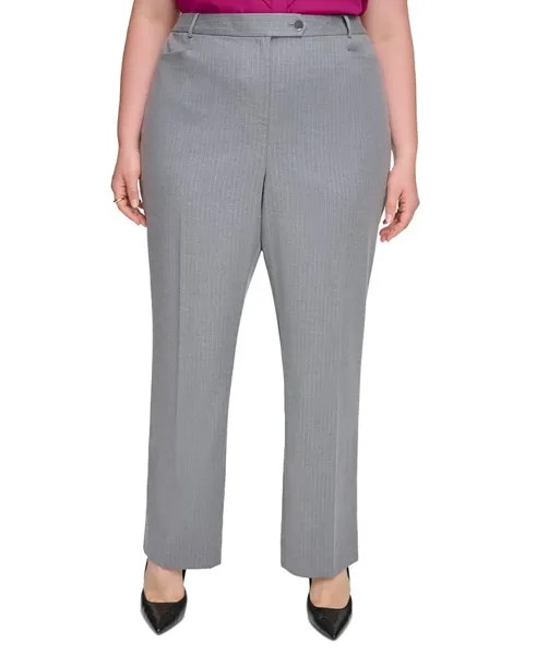 Большие размеры Современный крой Широкие брюки в тонкую полоску с высокой посадкой Calvin Klein, серый
