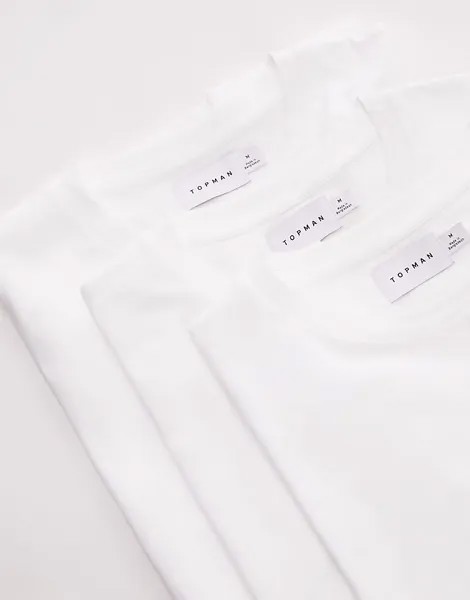 Topman – Essential – Набор из 3 белых футболок стандартного кроя