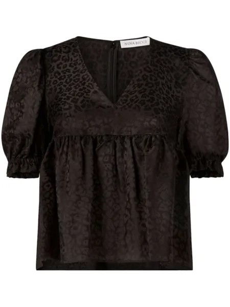 Nina Ricci leopard-jacquard babydoll blouse, черный