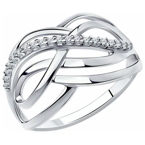 Кольцо Diamant, серебро, 925 проба, родирование, фианит, размер 19.5, бесцветный