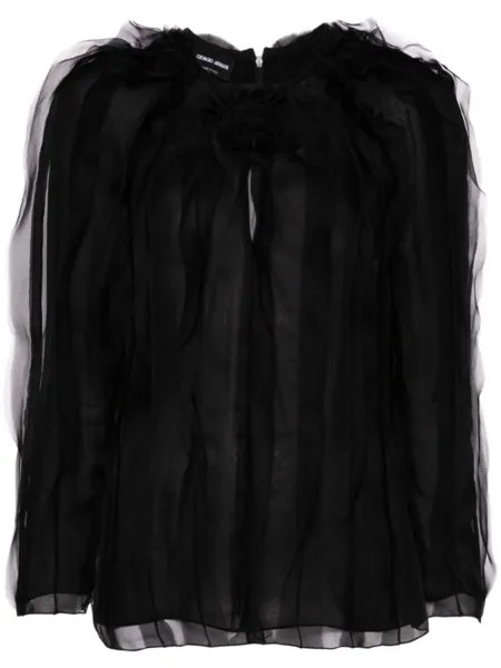 Giorgio Armani блузка из органзы с оборками, черный