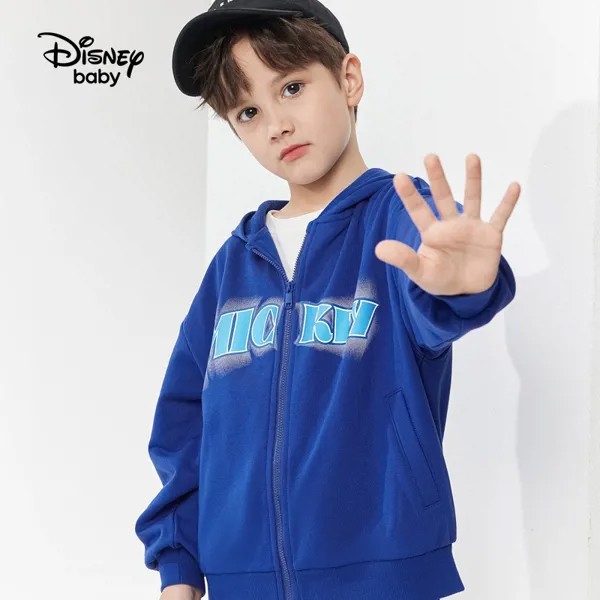 Пальто для мальчиков Disney, хлопковое спортивное пальто с мультяшным рисунком, осенняя Повседневная модная трендовая куртка с капюшоном для ...