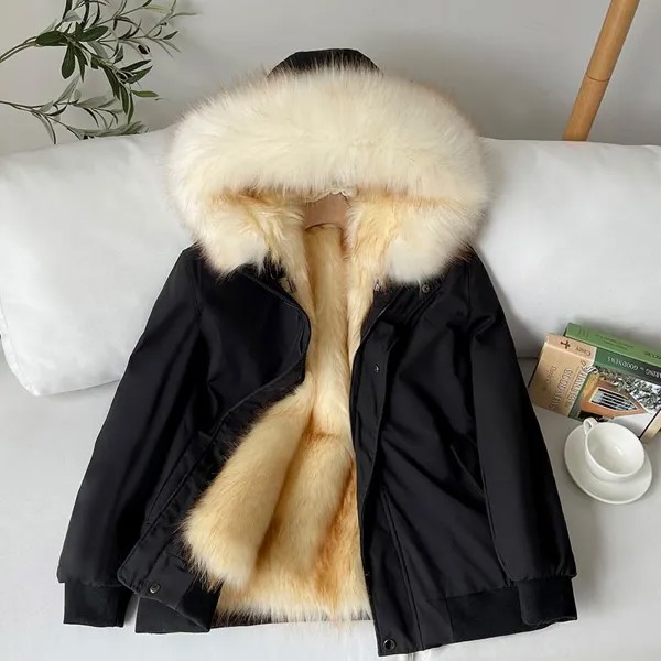 Зимняя Мужская парка, норковая подкладка, меховое пальто, Короткая Меховая Встроенная Съемная куртка из лисьего меха
