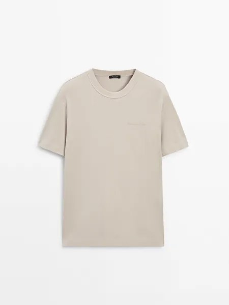 Хлопковая футболка с короткими рукавами Massimo Dutti, бежевый