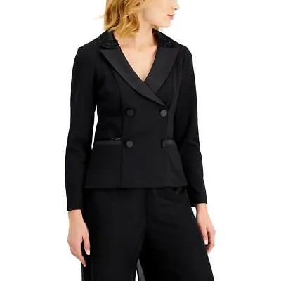 Черная вязаная куртка-смокинг Adrianna Papell с атласной отделкой и блейзером 6 BHFO 5678