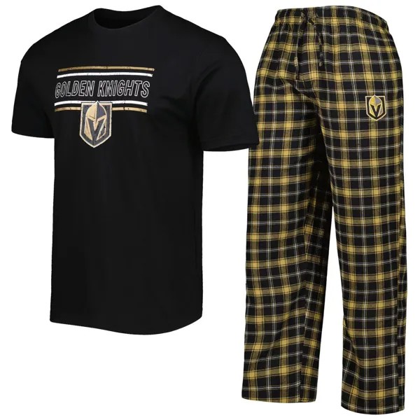 Мужская футболка и брюки со значком Concepts Sport, черная/золотая футболка Vegas Golden Knights для сна