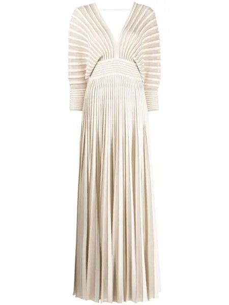 Плиссированное платье макси Elie Saab, бежевый