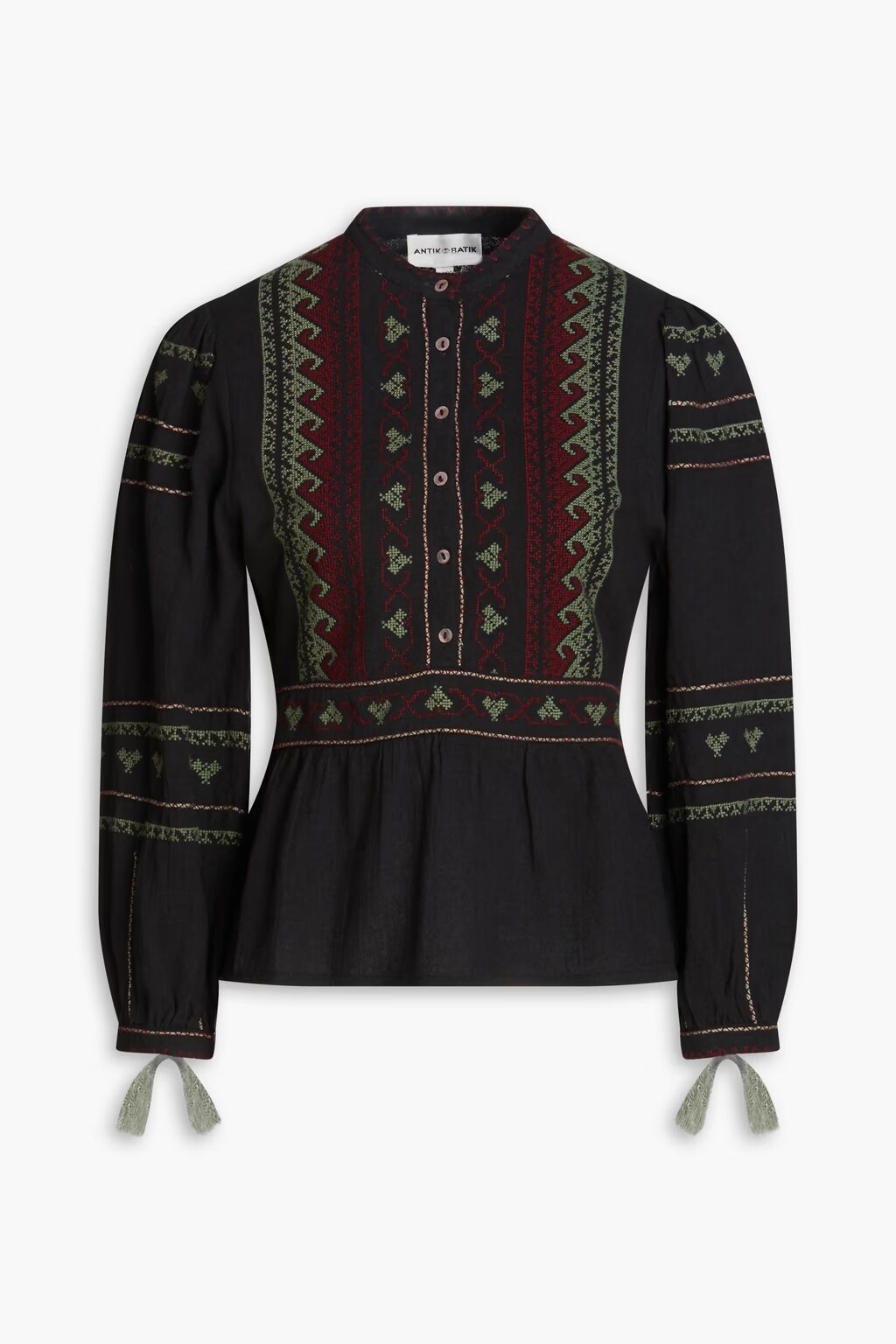 Блузка с баской из хлопковой вуали Lyna с вышивкой Antik Batik, древесный уголь